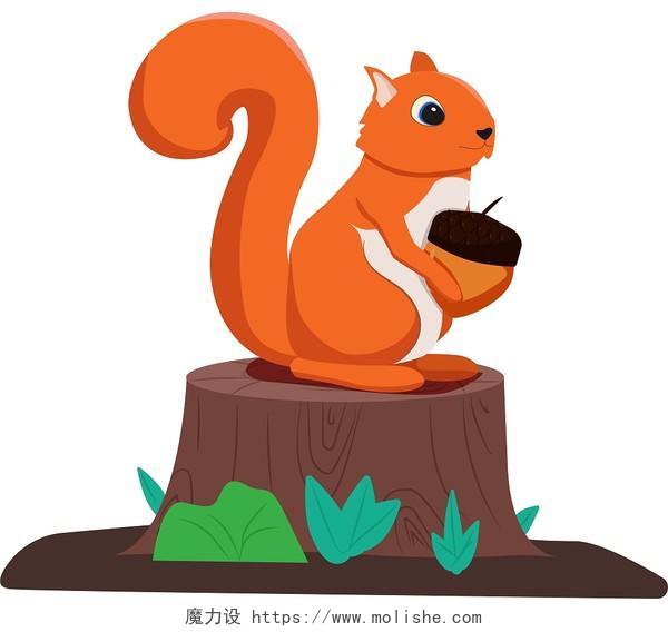 松鼠树桩松鼠蹲在树桩上矢量插画png素材秋天松鼠